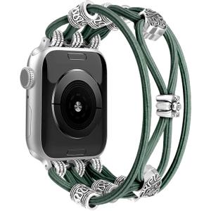 Newlibery Beaded Bracelet Compatible with Apple Watch Band Size: M-38/40/41/42mm(series 10/11) Women Boho Braided Solo Loop Nylon Stretchy Dressy Strap for iWatch Serie11/10/9/8/7/6/5/4 SE 3/2/1 Ultra