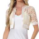 Allegra K Lace Shrug for Women's Cropped Sheer Floral Lace Shrug for Evening Dresses, Medium, Beige