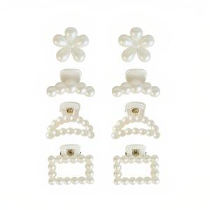 8 Pcs French Mini Pearl Hair Clips for Women Girls Resin Cute Claw Clips Non Slip Small Hair Styling Accessories