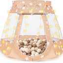 Pop Up Princess Tent with Star Light, Toys for 1 2 3 Year Old Girl Birthday Gift, Ball Pit for 12-18 Months Baby Girl Gifts Toddler Toys, Easy to Pop Up and Assemble(Brown)