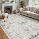 DEXI Area Rugs for Living Room, 8x10 Washable Low Pile Floral Rug for Bedroom, Non Slip Large Indoor Floral for Dining Office Nursery, Light Ash