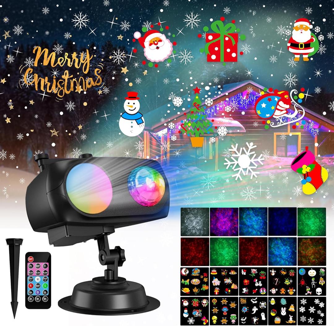 2024 Upgrade Christmas Halloween Projector Lights Decorations, COOLWUFAN Outdoor Indoor Holiday Projector Lights with Remote and 20 HD Effects(3D Ocean Wave) for Xmas Halloween Party Yard Decor