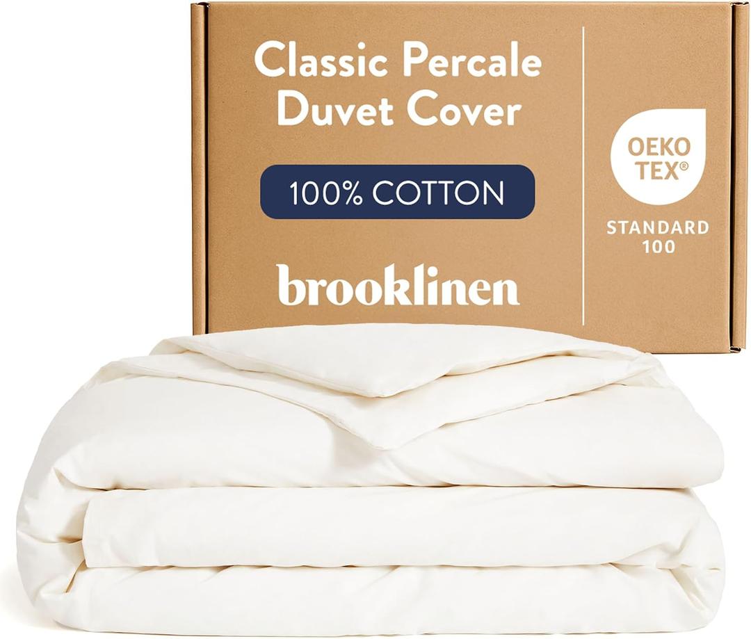 Brooklinen Luxury Percale Duvet Cover 100% Cotton, Cool, Crisp, Extra-Long Corner Ties, Button Closure, Soft & Breathable Machine Washable, Duvet Cover Full/Queen Bed Sizes (Cream)