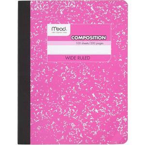 Mead Composition Book, 1 Pack of Wide Ruled Composition Notebooks, Wide Rule paper, 100 sheets (200 Pages), Pink