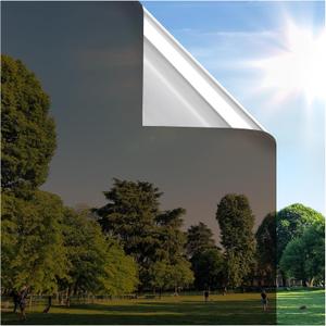 rabbitgoo Window Privacy Film One Way Window Tint for Home, Removable Reflective Heat Sun Blocking Anti UV Glass Door Covering, Mirror Tinting Film House Office, 35.4 in X 6.5 Feet, Brown Silver