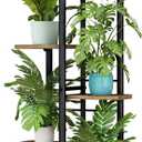 LINZINAR Plant Stand 7 Tier 8 Potted Multiple Flower Pot Holder Shelf Indoor Outdoor Planter Rack Storage Organizer for Patio Garden Corner Balcony Living Room (7 Tier-8 Potted, Black)