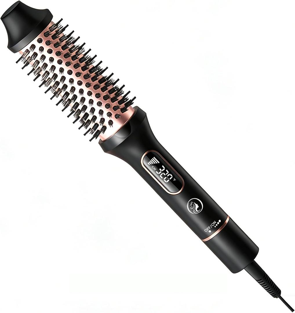 CINOSTAR Heated Round Brush, 1.5 inch Styler Tool, 6 Temps Ionic Thermal Brush, Fast Heating, Dual Voltage for Travel