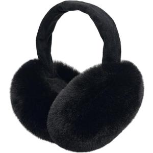 Women Winter Earmuffs Adjustable Faux Fleece Ear muffs Foldable Furry Cute Girl Ear Warmer for Cold Outdoor (Black)