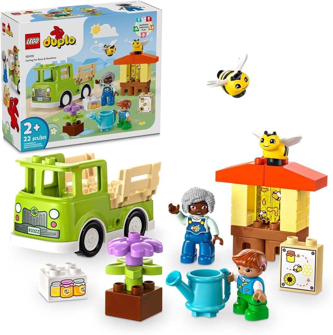 LEGO DUPLO Town Caring for Bees & Beehives Preschool Kids Learning Toy, 2 Figures and a Drivable Truck, STEM Toy, Build-and-Rebuild Educational Set for Toddlers Ages 2 Years Old and Up