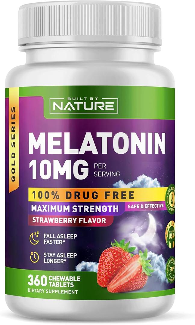 Built by Nature Melatonin 10 mg Melatonin Sleep Gummies Alternative for Adults - Extra Strength Drug Free Sleeping Support Strawberry Flavor Sleep Aid, Naturally Flavored 360 Chewable Tablets BB Jun 22 2028
