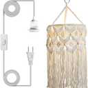 Boho Lamp Shade,Macrame Pendant Light Shade, Handmade Boho Light fixtures Hanging Lights with Plug in Cord,Boho Hanging Lamp for Living Room Bedroom(Type 2)