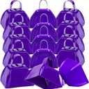 15 Pack Metal Cowbells 3 Inch Purple Cow Bells Noise Makers Loud Cow Bell with Handles, Small Cowbell Hand Percussion Cowbells for Sporting Events, Cheering, Football Games, Weddings