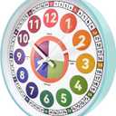 Learning Clock for Kids, Glow in The Dark Wall Clock for Bedroom, 12 Inch Silent Night Light Kids Wall Clock, Colorful Illuminated Telling Time Teaching Clock,Kids Room Decor (Illuminated Ice Blue)