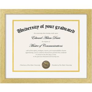 upsimples 11x14 Diploma Frame Certificate Degree Document Frame with High Definition Glass, 3 Pack Diploma Frames 8.5 x 11 with mat for Wall and Tabletop, Gold White Double Mat