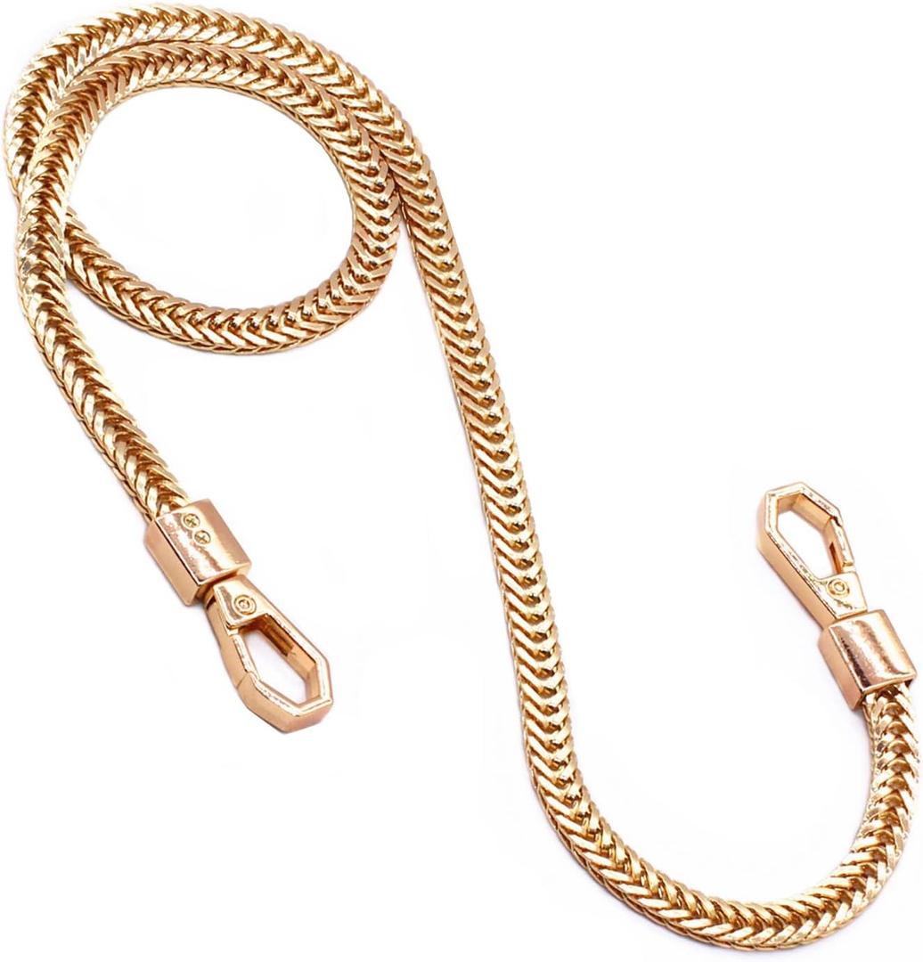Model Worker Iron Flat Chain Strap Purse Chain Straps Handbag Chains Shoulder Cross Body Replacement Snake Bone Chain Straps with Metal Buckles (31.5", Gold)