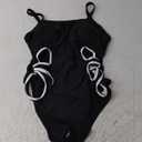 OYOANGLE Women's Maternity One Piece Swimsuits Cut Out Spaghetti Strap Pregnancy Bathing Suits Swimwear, Black and White, L