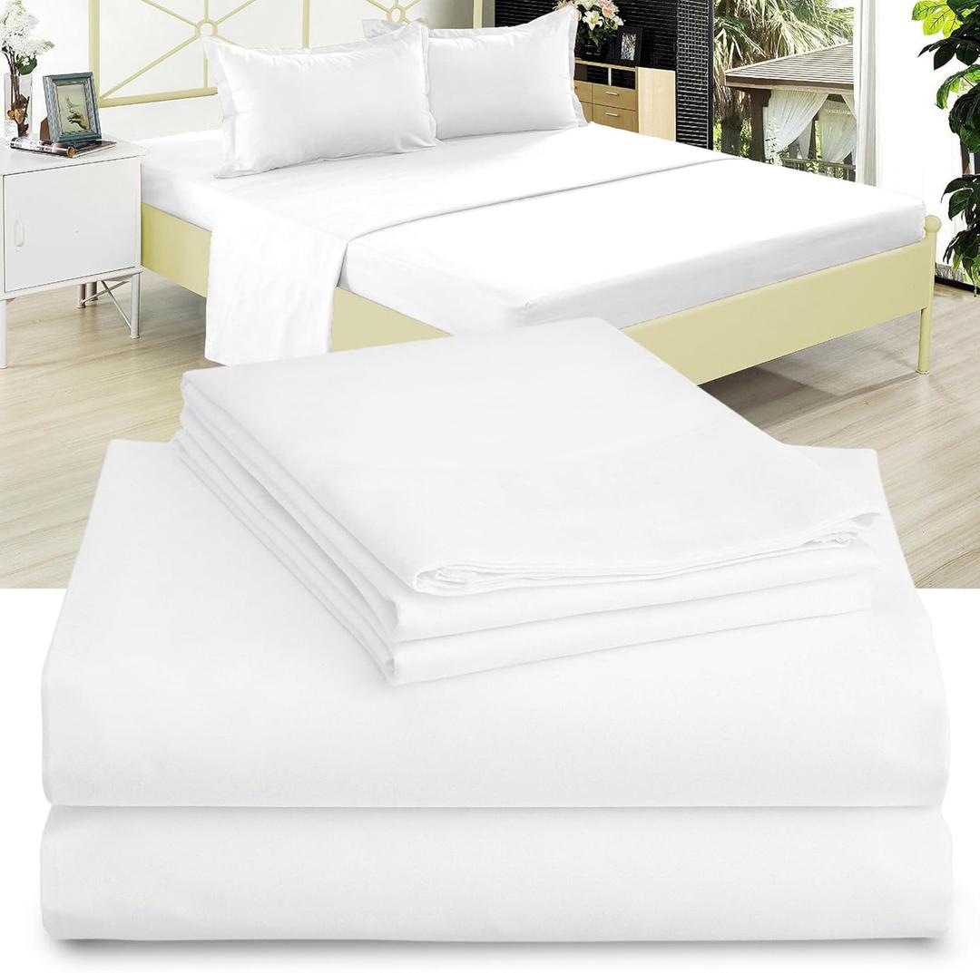Full XL 100% Microfiber Double Brushed Sheet Set - Extra-Soft, Breathable & Wrinkle-Free - 15" Deep Pockets, 54" x 80" - Ideal for Extra Long Full Beds - 4PC Set (Full XL, White)