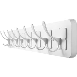 Coat Rack Wall Mounted,Wooden Wall Coat Rack with 8 Double Hooks for Hanging Clothes,Coats,Hats,Jackets,31.5inch (White, 8 Hooks)