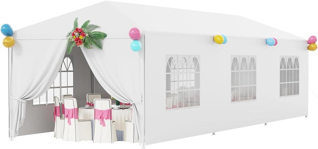 FDW Party Tent 10x30 Outdoor Gazebo Canopy with 8 Removable Sidewalls, Waterproof Wedding, Patio, – UV Protection for Events & Gatherings