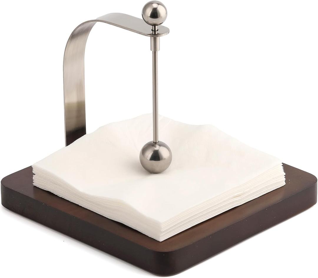 Napkin Holder, Wood Square for Table Dispenser with Weighted Arm, Perfect for Kitchen, Office, Restaurant,Home Dcor, Cafe, Warming Gift