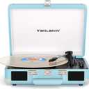 Bluetooth Suitcase Record Player with Builtin Speakers, Bass & Treble Control, 3Speed BeltDrive Turntable with AutoStop, Portable Vinyl Player for 33 45 78RPM LPs, Blue