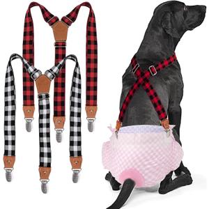 Pet Soft Dog Suspenders 2 Pieces Female Dog Diaper Suspenders for Dogs Diaper Keeper Suspender for Dogs Skirt, Doggy Dress (Plaid, M/L)