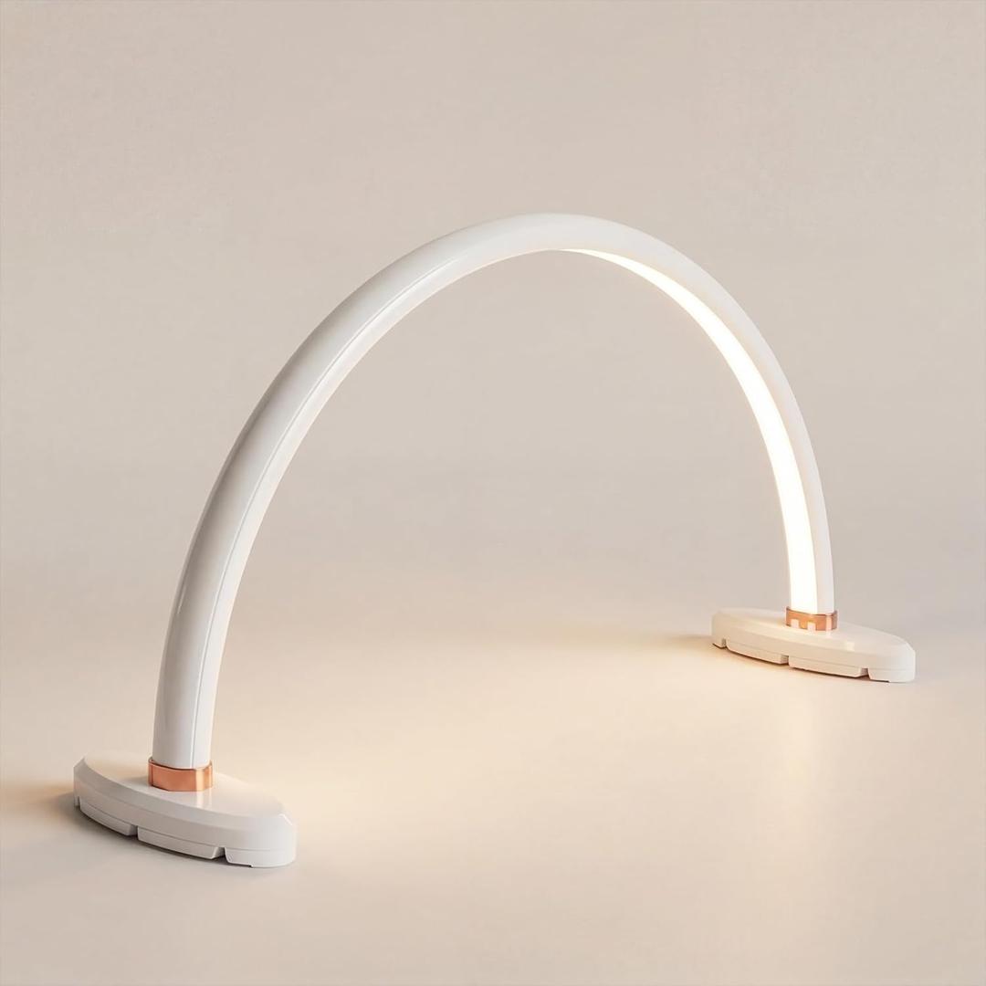 Half Moon Light for Nail Desk 16 inch Nail Desk Light Half Moon Lamp Portable Arch Lamp Dimmable with Foldable Bracket for Desk Salon Table Use, 3 Color Temperature (White)