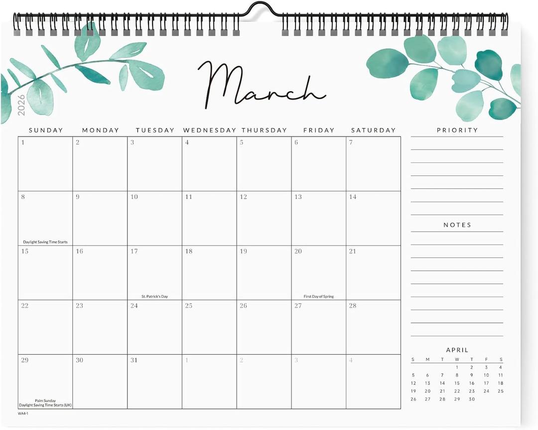 Jotsome Wall Calendar 2026, 14.2"x11.2" Monthly Calendar From Now To December 2026, Bleed-Proof Paper Calendar with Notes For Home and Office, Easy Organizing(Florals) (Medium)