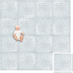 Play Platoon Non-Toxic Extra-Thick Children's Play Mat, 16 Tile - 96 x 96 inch Comfortable Cushiony Foam Floor Puzzle Mat for Kids & Toddlers with 24 x 24 inch Tiles - Grey, Boho Modern