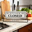 Kitchen Open Closed Sign, Rotating Tabletop Decor with Embossed Metal, 12 Inch Double Sided Freestanding Sign for Countertop, Modern Home Kitchen Cafe Decor, Black and White