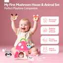 hahaland Baby Toys 6-12 Months - 6 7 8 9 10 Month Old Girl Montessori Toys | My First Mushroom House with Stuffed Jungle Animals, Rattle, Crinkle Paper, Mirror, Sensory Toy Baby Girl Gifts