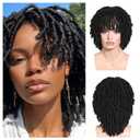 Dreadlock Wig, Short Braided Wigs for Black Women, Synthetic Dreads Wig with Bangs, Glueless Afro Curly Wig Natural Dreads Loc for Daily and Party (Black)