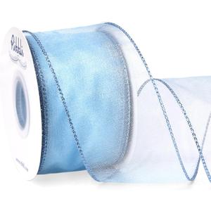 Ribbli Blue Organza Wired Ribbon, Baby Blue Sheer with Metallic Edge,2-1/2 Inch x 20 Yards Christmas Tree Ribbon for Decoration Gift Wrapping Wedding Crafts