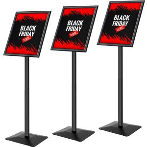 Sign Stand for Display, 11lbs Integrated Rod Heavy Duty Pedestal Floor Signage Stand Holder, for Outdoor or Indoor Advertising (11 x 17, Black, Pack of 3)