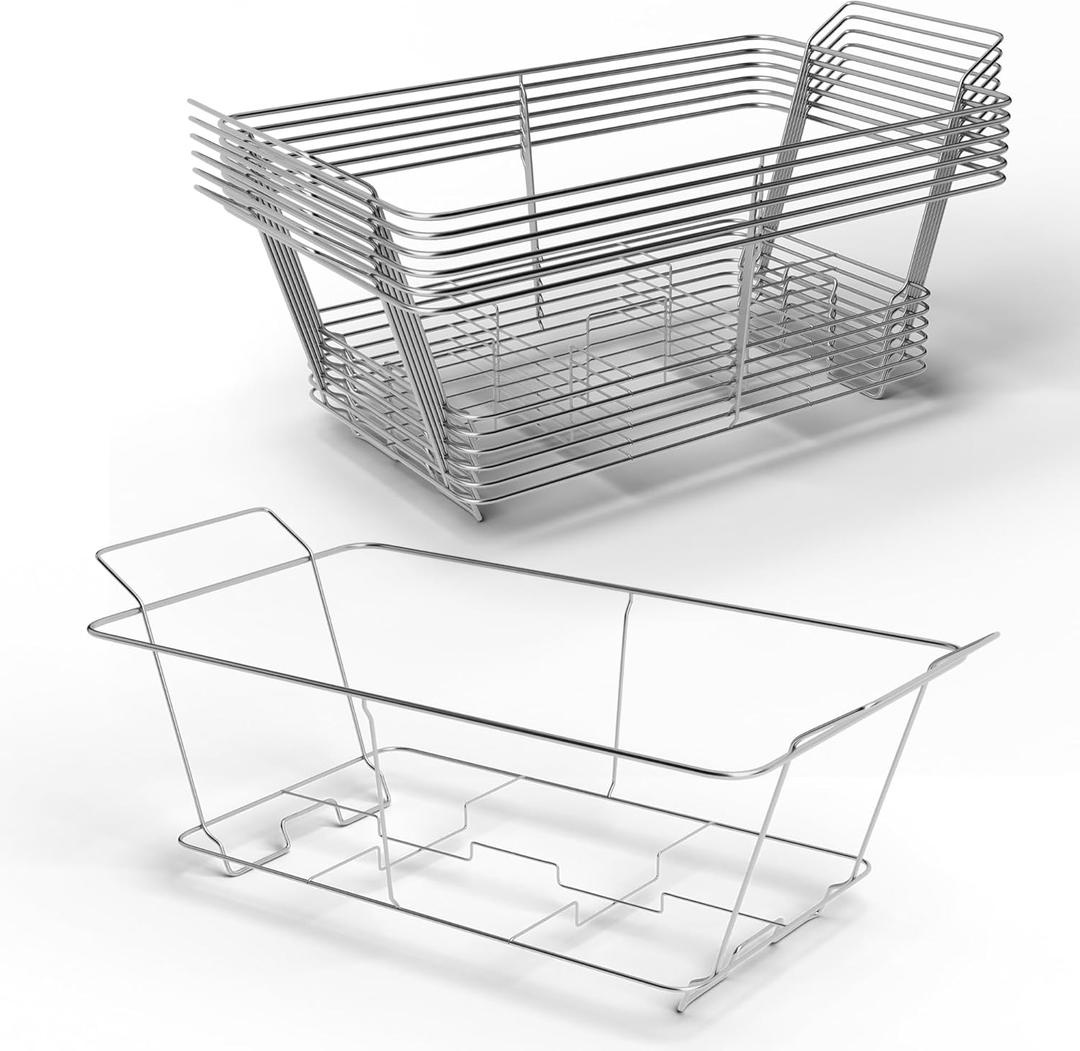 6 Pack - Professional Fixed Chafing Wire Rack: Heavy Duty Plated Steel Chafer Stand for Full Size & Half Size Steam Table Pans, Industry Compatible, Stackable for Catering & Banquets