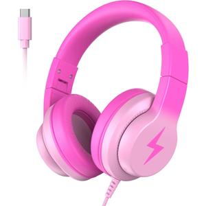 Kids Headphones for School, USB C Headphones for Kids, 85dB Safe Volume, HD Stereo Sound, Comfortable Fit, Adjustable & Foldable,Ideal for Learning/ Travel (Gradient Deep Pink, Without Microphone)