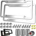 Stainless Steel License Plate Frames- 2 Pack Mirror Polished Car Plate Holder, with Screws, Chrome Caps, Heavy Duty Rustproof Metal Front Rear Car Tag Frame