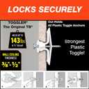 TOGGLER Toggle TB Residential Drywall Anchor, Polypropylene, Made in US, 3/8" to 1/2" Grip Range, For #6 to #14 Fastener Sizes (Pack of 100)