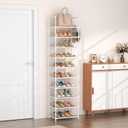 LANTEFUL 10 Tiers Tall Shoe Rack 20-25 Pairs Boots Organizer Storage Sturdy Narrow Shoe Shelf for Entryway, Closets with Hooks, White