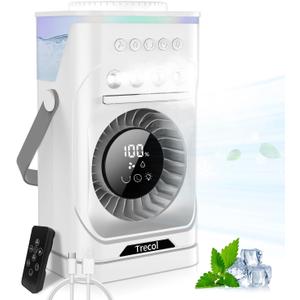 Portable Air Conditioner Fan, 10000 mAh Rechargeable Desk Fan, 900ML Misting Fan with 3 Spray Levels, 120° Rotation, 10 Wind Speeds & 7-Color Light Personal Cooling Fan for Home, Office, Camping