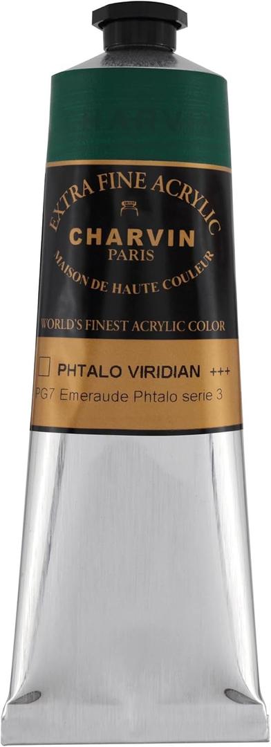 Charvin Extra Fine Professional Acrylic Paint - Phthalo Viridian, 60ml Tube, Triple-Milled, Lightfast Pigments, Open Stock Artist Acrylic Paints in Nature-Inspired Hues (2.02 Fl Oz (Pack of 1))