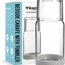 Wikapy Bedside Water Carafe and Glass Set With Silicone Coaster for Nightstand, Bedroom, 18 OZ Clear Mouthwash Dispenser for Bathroom