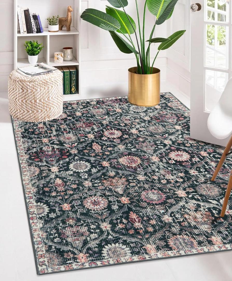 Lahome 3x5 Entryway Rug Indoor Black Boho Front Door Rug, Kitchen Rug Washable for Bedroom Bedside Mudroom Entry Way Entrance Non-Slip Low Pile,Modern Aesthetic Moroccan Trellis Decor