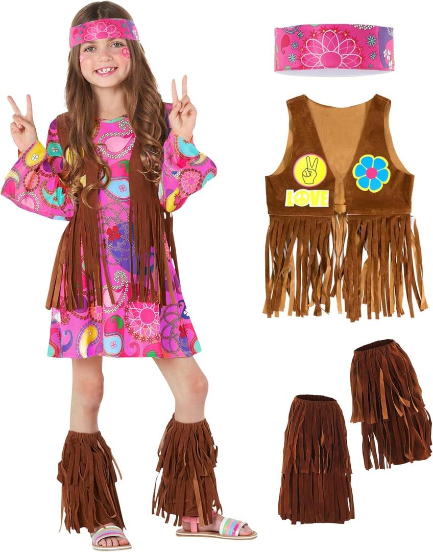 Morph 70s Outfits For Girls, Girl Hippie Costume, 60s Outfits For Girls, Hippie Costume For Kids, Kid Disco Outfit, Medium, Pink