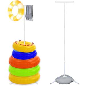 Pool Float Storage Rack Metal Pool Float Holder with Water Weight Bag Pool Equipment Holder Pool Float Storage Organizer for Swimming Pool Beach Towels Swimming Rings (White)