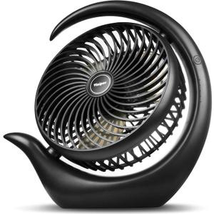 Viniper 8.7 inch Portable Rechargeable Fan, Small Table Fan : 180 Rotation and 3 Speeds Strong Wind Quiet Desk Fan, Long Working Hours for Home Outdoor (Black, Light Black Blade)