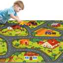STARUIA Kids Car Rug for Playroom, 60" x 32" Washable Boys Baby Car Carpet for Kids Have Fun Safely, Educational Farm Road Play Rug Race Track Car Rugs Play Mat for Kid Room Bedroom Nursery