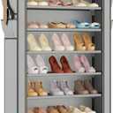 VTRIN Vertical Narrow Shoe Rack Organizer Tall Shoe Rack for Closet Entryway 10 Tier Non-Woven Cover Shoe Shelf Holds 36-41 Pairs Free Standing Shoe Storage Cabinet with Dustproof Cover, Grey
