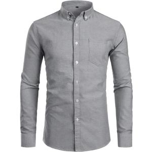 ZEROYAA Men's Hipster Casual Slim Fit Long Sleeve Button Down Oxford Shirts with Chest Pocket (Large, Z111-gray)