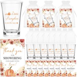 60 Sets Little Pumpkin Baby Shower Acrylic Shot Glasses Autumn Harvest 1.2 Oz Clear Shot Glasses Thanksgiving Fall Cup Bulk with Thank You Card Organza Bag for Guests Gender Reveal Return